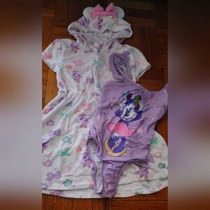 Pre-owned Minnie Mouse lavender swimsuit and Minnie Mouse cover up
